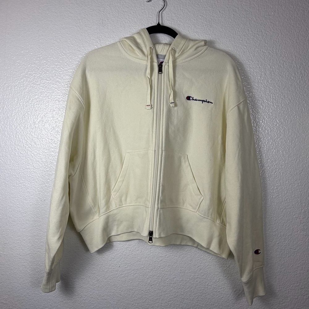 Champion U.S.A. Athletic Ivory Full Zip Hooded Logo Hoodie Women's Loose Size L
